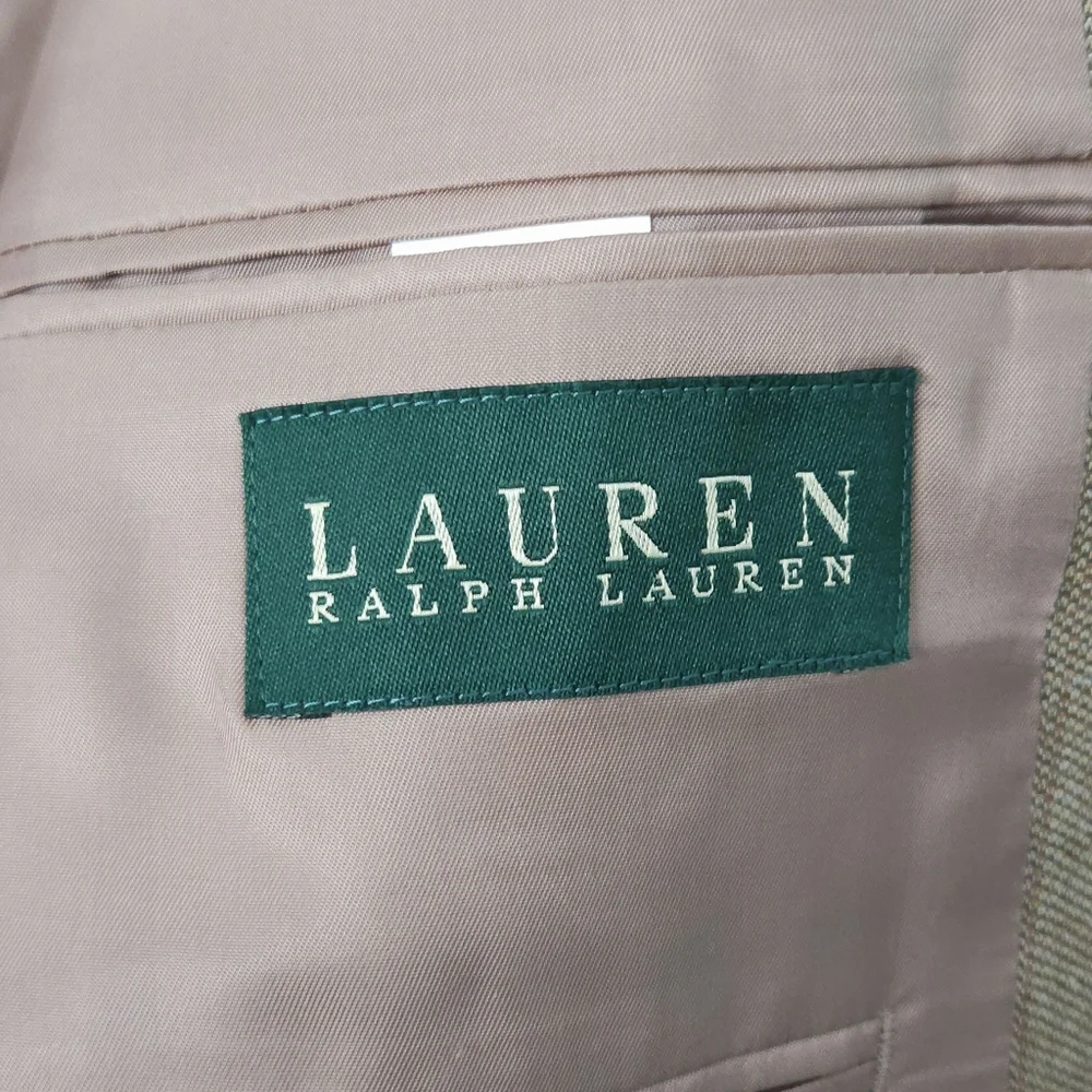 Lauren Ralph Lauren Silk Wool Blazer 44R Camel Tan Herringbone Old Money‎